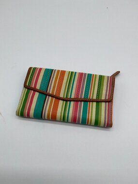 Fossil Multi-Color Striped Leather Checkbook Wallet